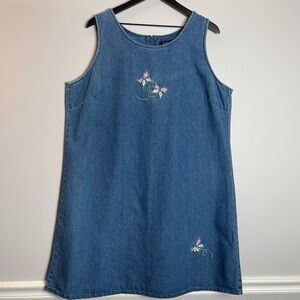 Vintage CBCasual 1X Sleeveless Embroidered Denim Dress